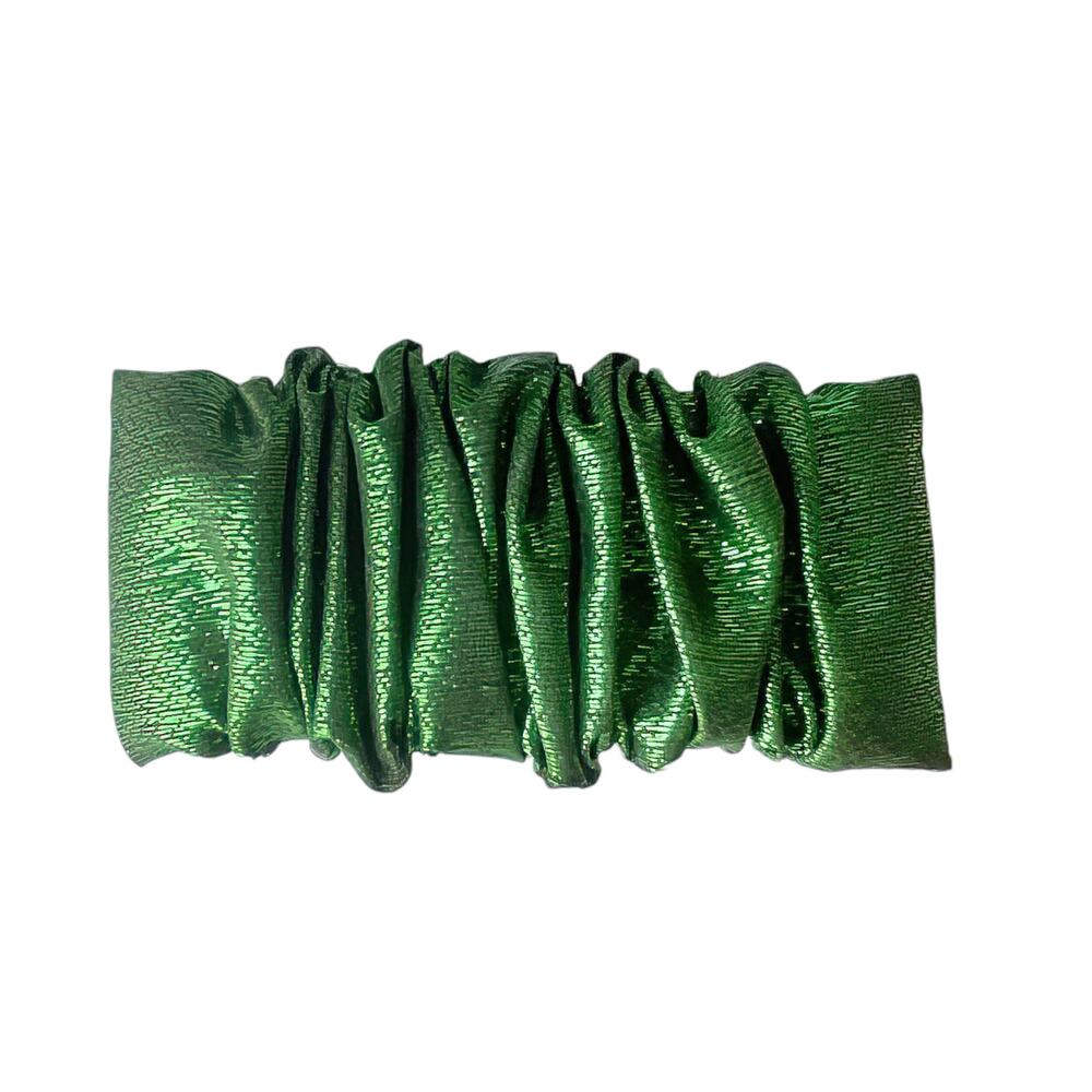 1980s Black & Metallic Green Lame Fabric Rectangular Barrette Hair Clip